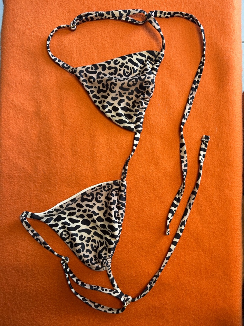 La Hearts Leopard Triangle Bikini Top - Beige and Black